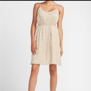 Express Metallic Cream Gold Dots Pleated Cami Dress